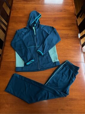 Tek Gear Boys L Husky 16H 2 Piece Tracksuit Hoodie Jacket Pants Teal